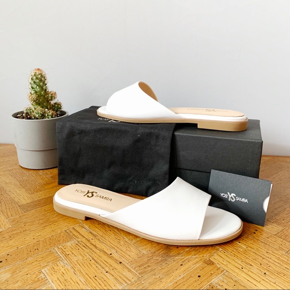 Yosi Samra Shoes - Yosi Samra White Leather Slide Sandals New